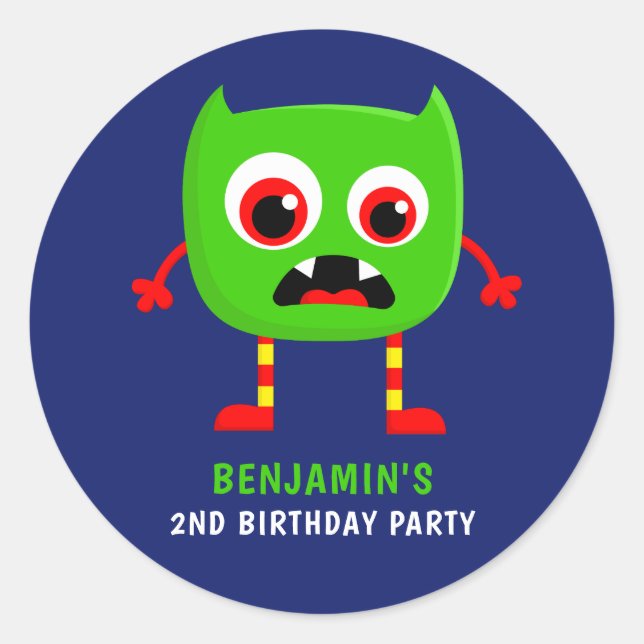 Sticker Rond Fête d'anniversaire de monstre (Devant)
