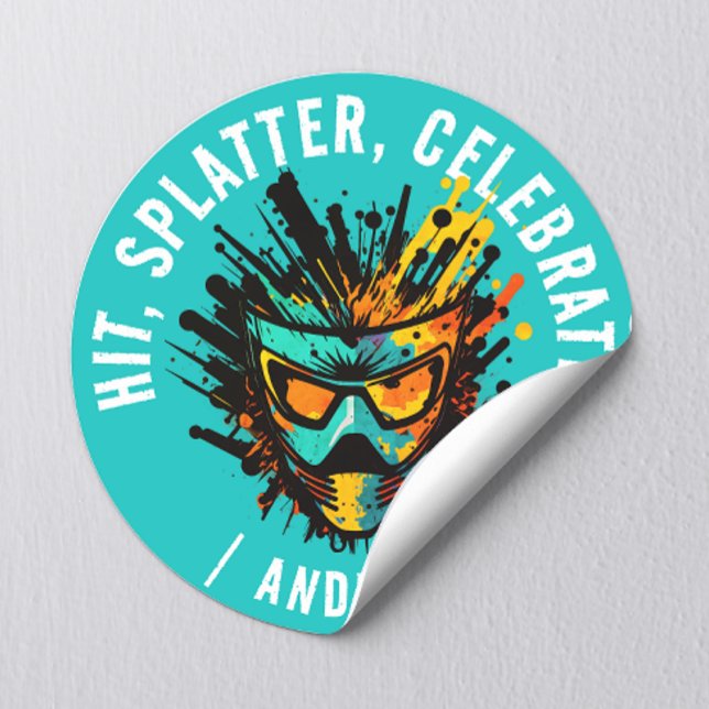 Sticker Rond Fête d'anniversaire de paintball turquoise moderne (Créateur téléchargé)
