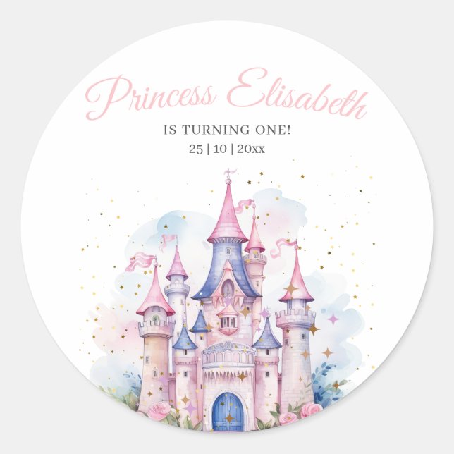 Sticker Rond Fête d'anniversaire de princesse, Château de princ (Devant)