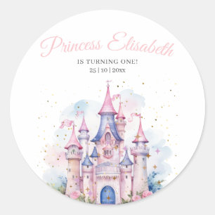 Sticker Rond Fête d'anniversaire de princesse, Château de princ