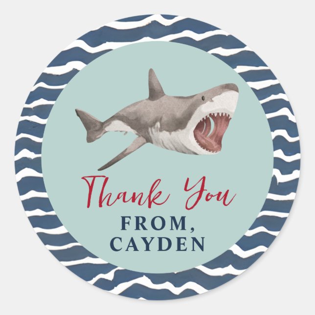 Sticker Rond Fête d'anniversaire de requin Merci (Devant)