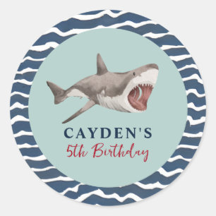 Sticker Rond Fête d'anniversaire de requins