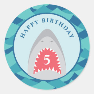 Sticker Rond Fête d'anniversaire de requins