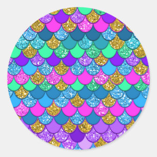 Sticker Rond Fête d'anniversaire de sirène colorée scintillante