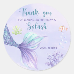 Sticker Rond Fête d'anniversaire de sirène sous la mer, merci