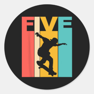 Sticker Rond Fête d'anniversaire de skateboard pour 5 ans Skate