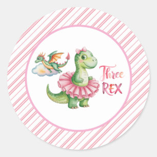 Sticker Rond Fête d'Anniversaire de Trois Rex Girl
