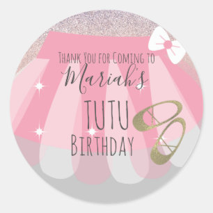 Sticker Rond Fête d'anniversaire de Tutu Girl Rose Merci