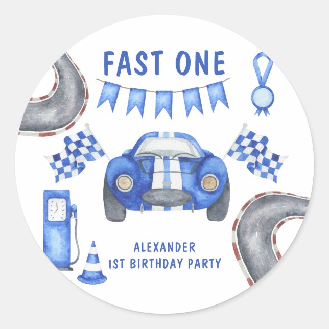 Sticker Rond Fête d'anniversaire de voiture de course  (Devant)