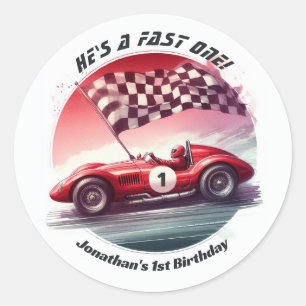 Sticker Rond Fête d'anniversaire de voiture de course personnal