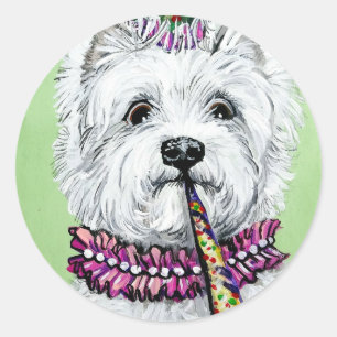 Sticker Rond Fête d'anniversaire de Westie