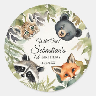 Sticker Rond Fête d'anniversaire de Wild One Woodland Animal