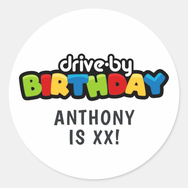 Sticker Rond Fête d'anniversaire défilé Fun Drive By (Devant)