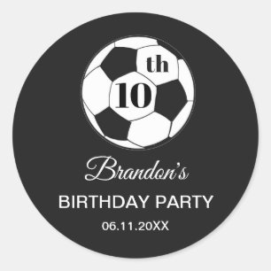 Sticker Rond Fête d'anniversaire des 10 ans Football Noir Garço
