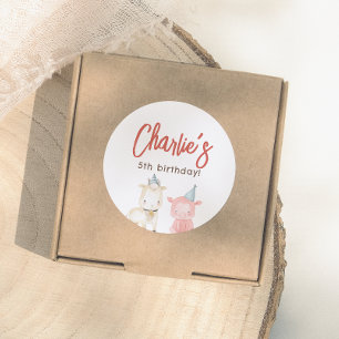 Sticker Rond Fête d'anniversaire des animaux de ferme