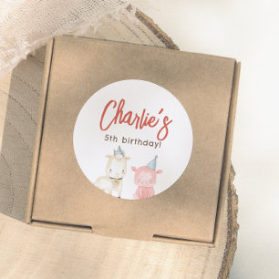 Sticker Rond Fête d'anniversaire des animaux de ferme