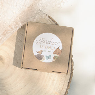 Sticker Rond Fête d'anniversaire des animaux des bois, non sexi