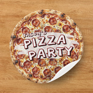 Sticker Rond Fête d'anniversaire des enfants Pizza Party