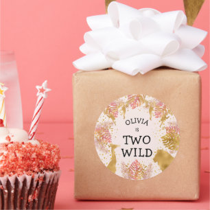 Sticker Rond Fête d'anniversaire des filles 2 ans Safari Rose P