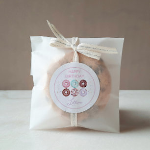 Sticker Rond Fête d'anniversaire des filles Donut et Bow