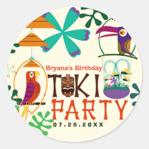 Sticker Rond Fête d'anniversaire des oiseaux Tiki Favour de Lua
