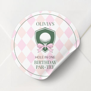Sticker Rond Fête d'anniversaire des Pink Golf Girls Hole in On