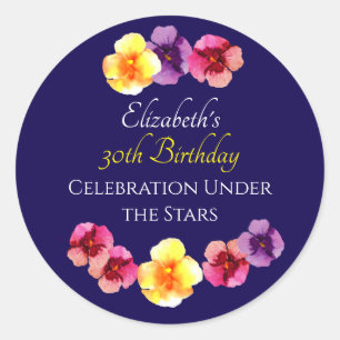 Sticker Rond Fête d'anniversaire d'été Bohème Fleurie Violette