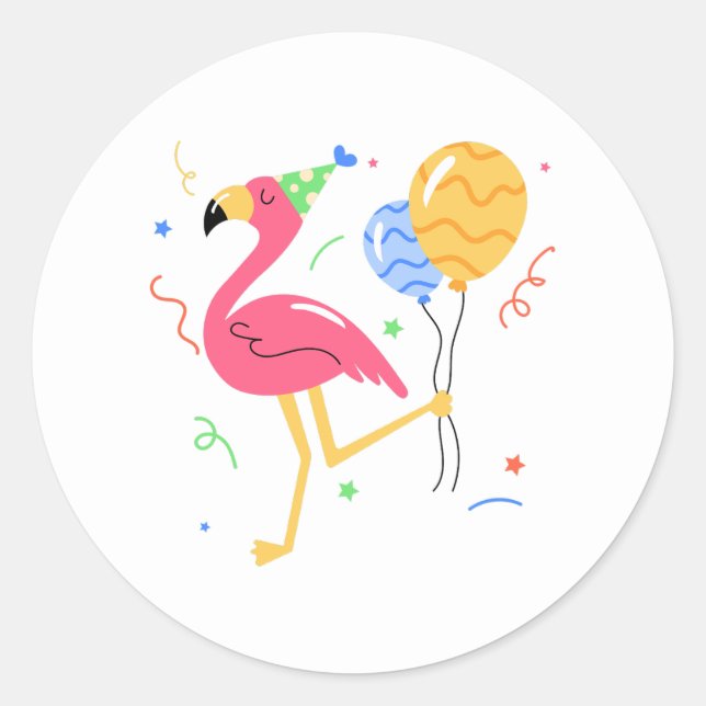 Sticker Rond Fête d'anniversaire d'été flamant rose mignon  (Devant)