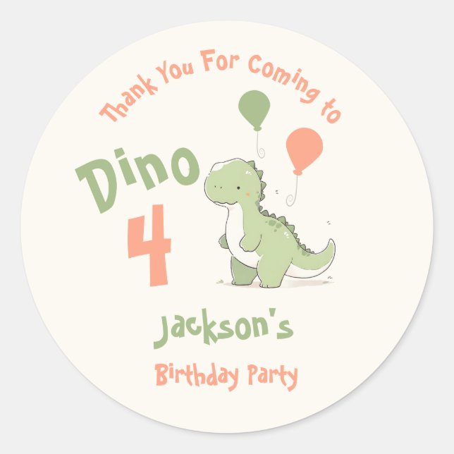 Sticker Rond Fête d'anniversaire Dino Four Dinosaure 4 (Devant)