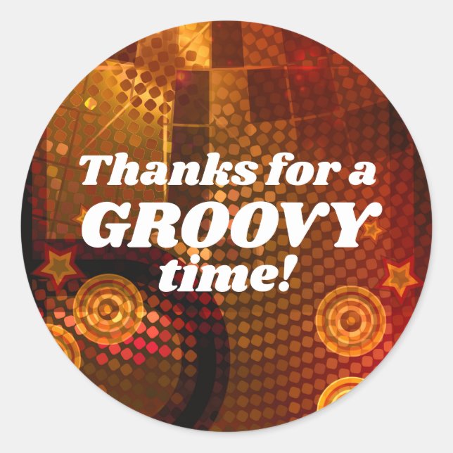 Sticker Rond Fête d'anniversaire disco orange des années 70 (Devant)