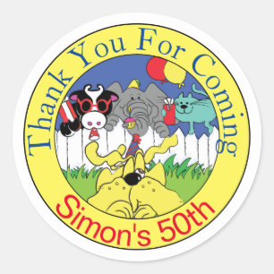 Sticker Rond Fête d'anniversaire drôle Animaux de fête