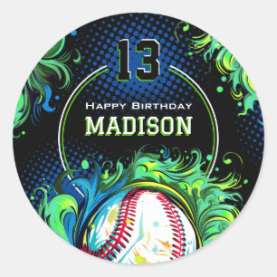 Sticker Rond Fête d'anniversaire du baseball