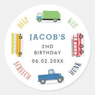 Sticker Rond Fête d'anniversaire du camion bleu à cris de bip