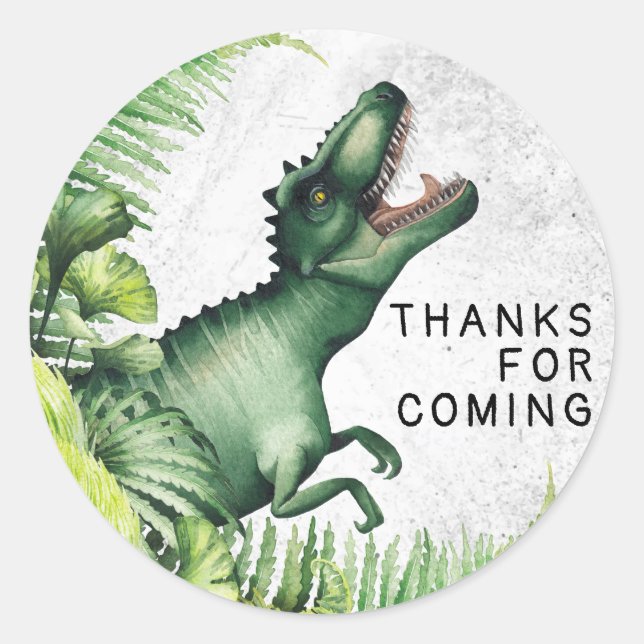 Sticker Rond Fête d'anniversaire du dinosaure T-Rex Merci (Devant)