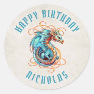 Sticker Rond Fête d'anniversaire du dragon