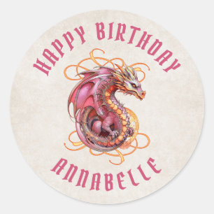 Sticker Rond Fête d'anniversaire du dragon
