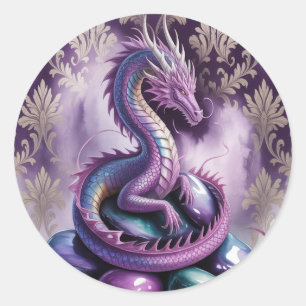 Sticker Rond Fête d'anniversaire du Dragon Gothique Violet