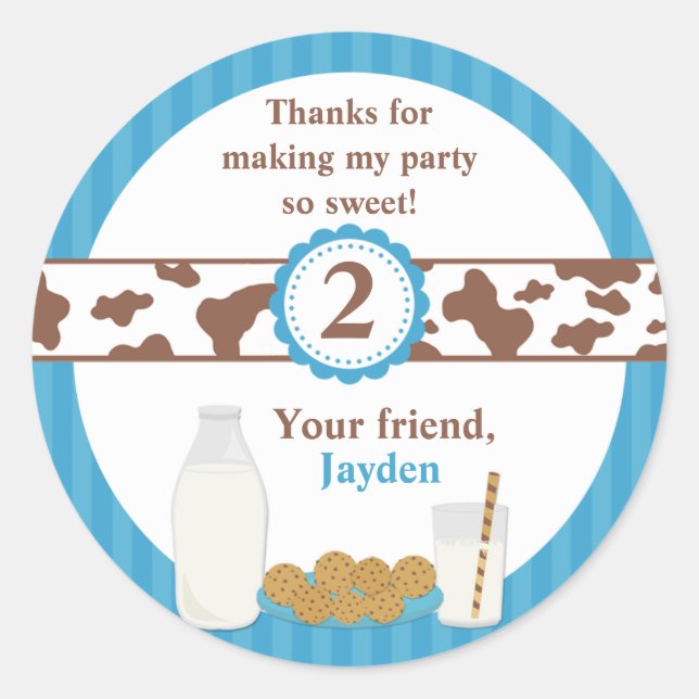 Sticker Rond Fête d'anniversaire du lait et des biscuits (Devant)