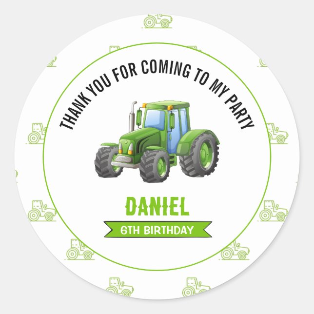 Sticker Rond Fête d'anniversaire du tracteur (Devant)