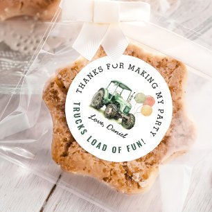 Sticker Rond Fête d'anniversaire du tracteur aquarelle