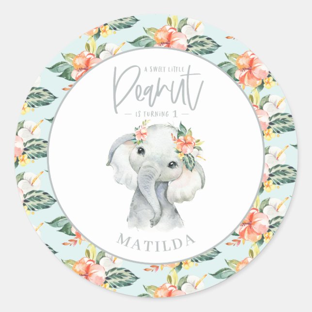 Sticker Rond Fête d'anniversaire d'un éléphant à l'aquarelle (Devant)