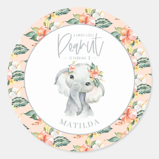 Sticker Rond Fête d'anniversaire d'un éléphant à l'aquarelle (Devant)