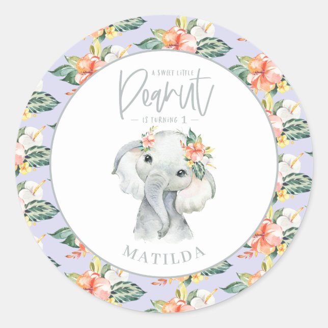 Sticker Rond Fête d'anniversaire d'un éléphant à l'aquarelle (Devant)