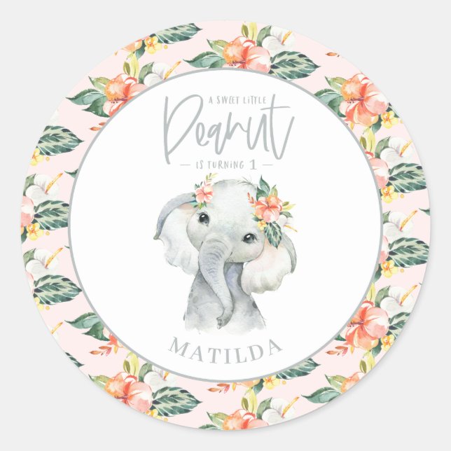 Sticker Rond Fête d'anniversaire d'un éléphant à l'aquarelle (Devant)