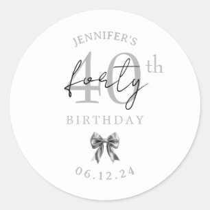 Sticker Rond Fête d'anniversaire élégante Ruban Coquette Argent