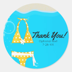 Sticker Rond Fête d'anniversaire en bikini pour filles Piscine