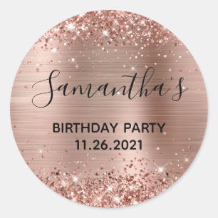 Sticker Rond Fête d'anniversaire en papier d'aluminium rose dor