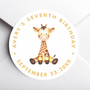 Sticker Rond Fête d'anniversaire enfant girafe Mignon safari aq