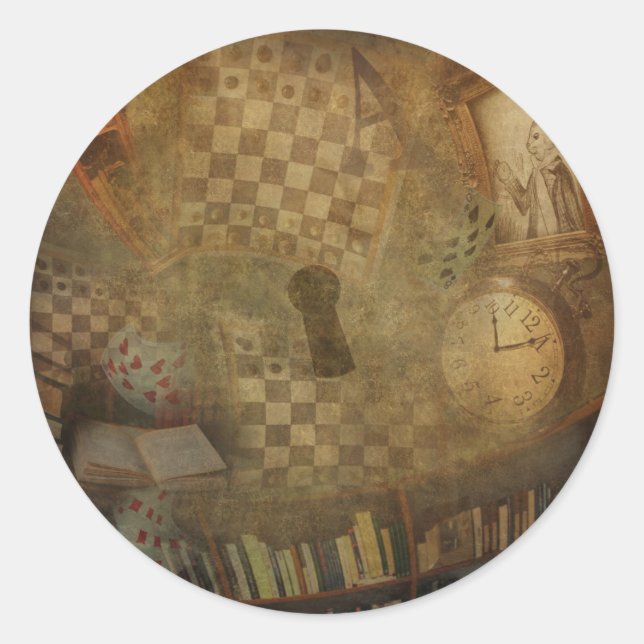 Sticker Rond Fête d'anniversaire Fantasy Vintage Alice au pays  (Devant)
