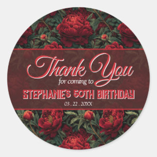 Sticker Rond Fête d'anniversaire florale de pivoines magnifique
